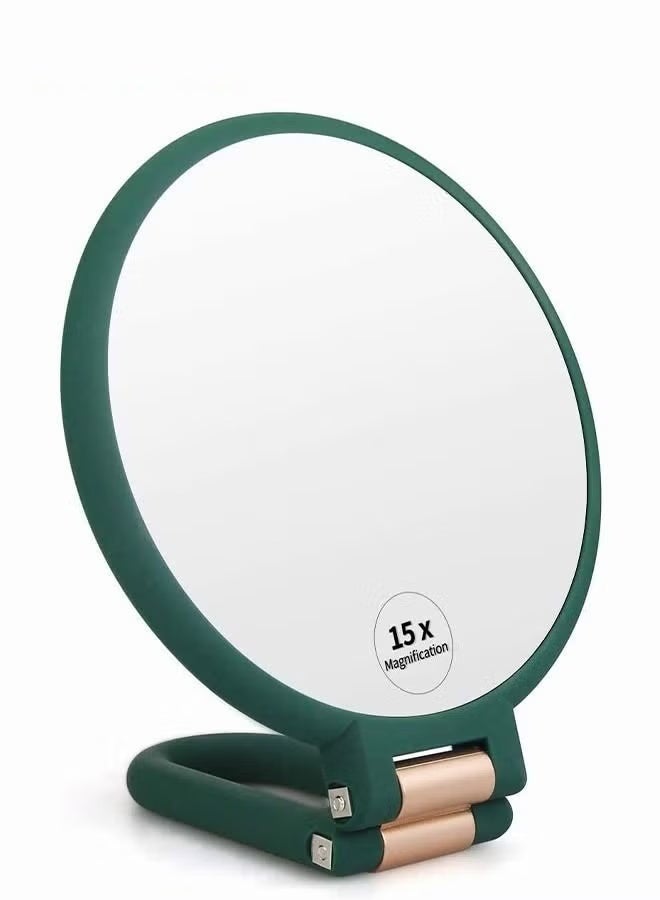 EETU Mirror With Stand,2-In-1 Table And Hand Held Mirror,1X 15X Magnifying Foldable Double Side Mirror,Army Green 24x13.5 Centimeter - Image 1
